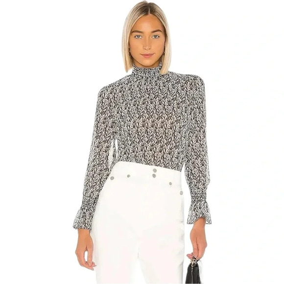 MISA LOS ANGELES | Giana Snakeskin Top | Long Sleeve SemiSheer Smocked Blouse XS - Picture 1 of 12